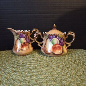 Vintage Lefton Heritage Brown Fruit Creamer and Sugar Set